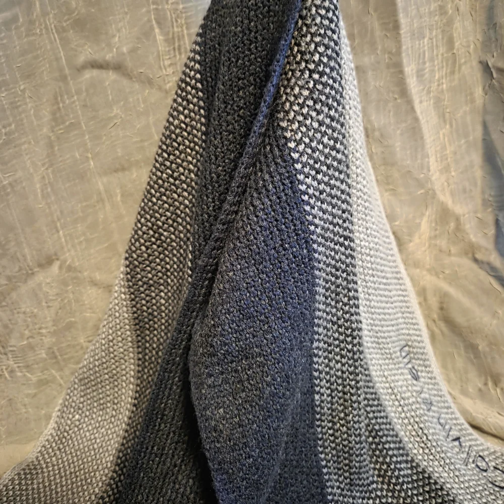 Calvin Klein Gray & Black Logo Knit Scarf | Fringe Winter Scarf